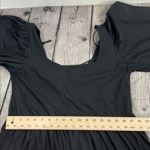 MNG Mango Black Square-Neck Puff Sleeve Mini Dress with White Floral Embroidery - Picture 12 of 16